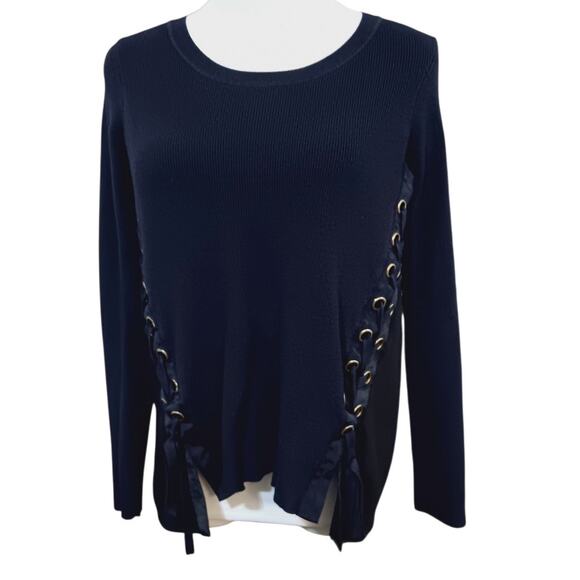 INC Retro Top Blouse Small Ribbons Grommets Laced Y2K Style Comfort Work School‎ - Picture 7 of 8